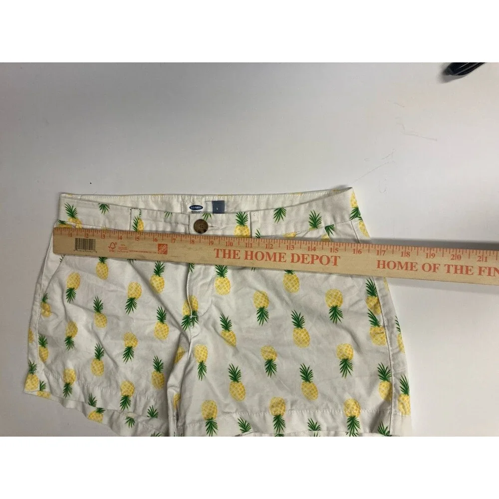 Old Navy Girls Size 4 Chino Shorts Pineapple Print White Yellow Green Button